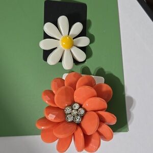 Orange and White Floral Handmade Brooch Pin